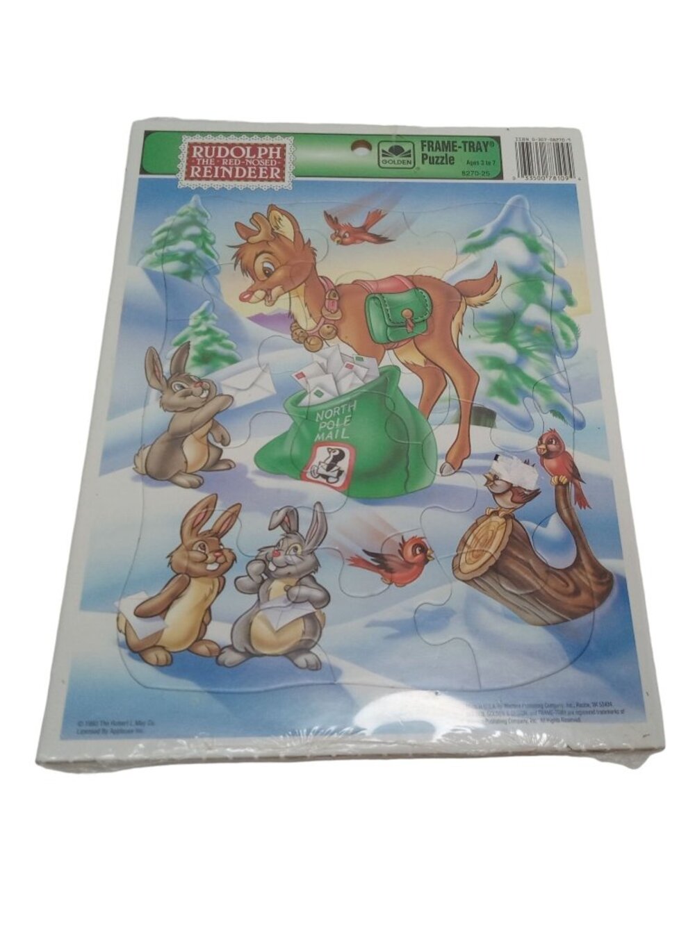 Vintage Rudolph the Red Nosed Reindeer Puzzle Golden Frame Tray 1993 NOS